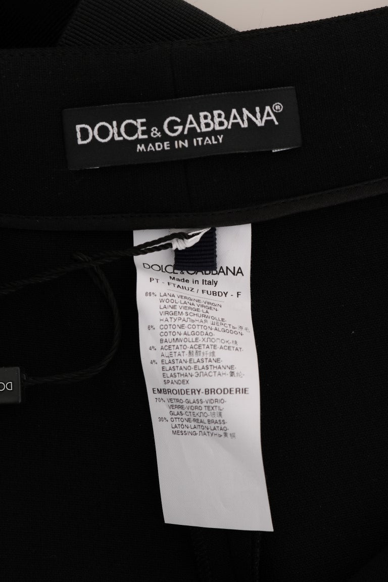Pantalon en laine stretch noire à cristaux Dolce & Gabbana