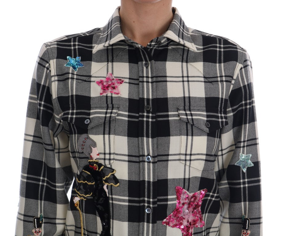 Chemise Dolce & Gabbana noire et blanche à cristaux Fairy Tale
