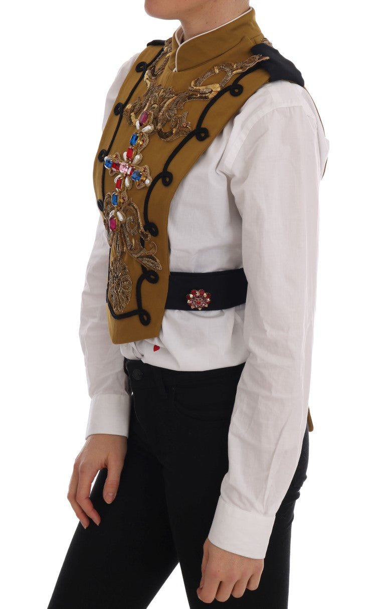 Veste gilet Dolce & Gabbana jaune à cristaux croisés