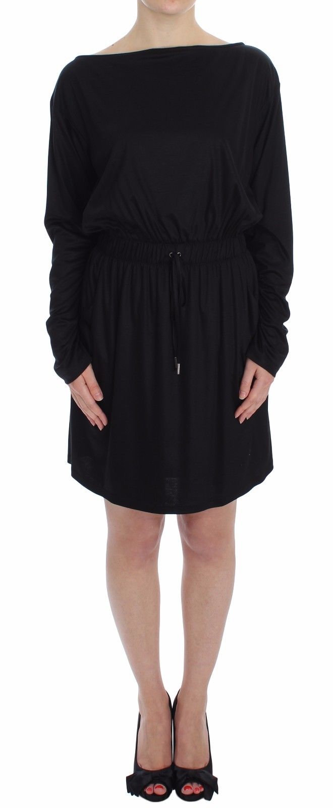 Robe droite en soie modale noire Versace Jeans
