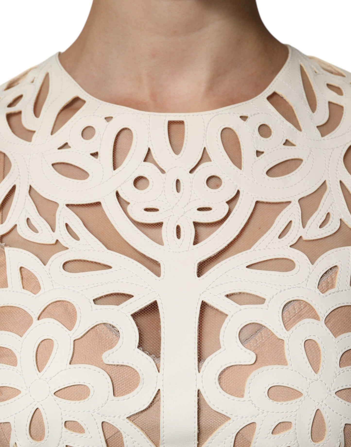 Robe mi-longue sans manches en cuir blanc découpé Dolce & Gabbana