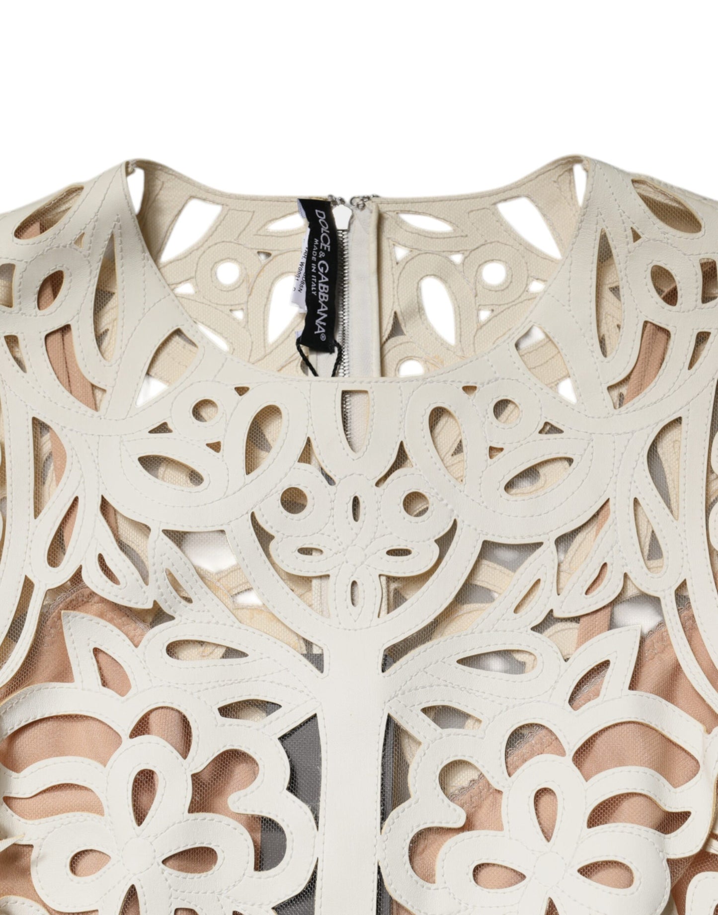 Robe mi-longue sans manches en cuir blanc découpé Dolce & Gabbana