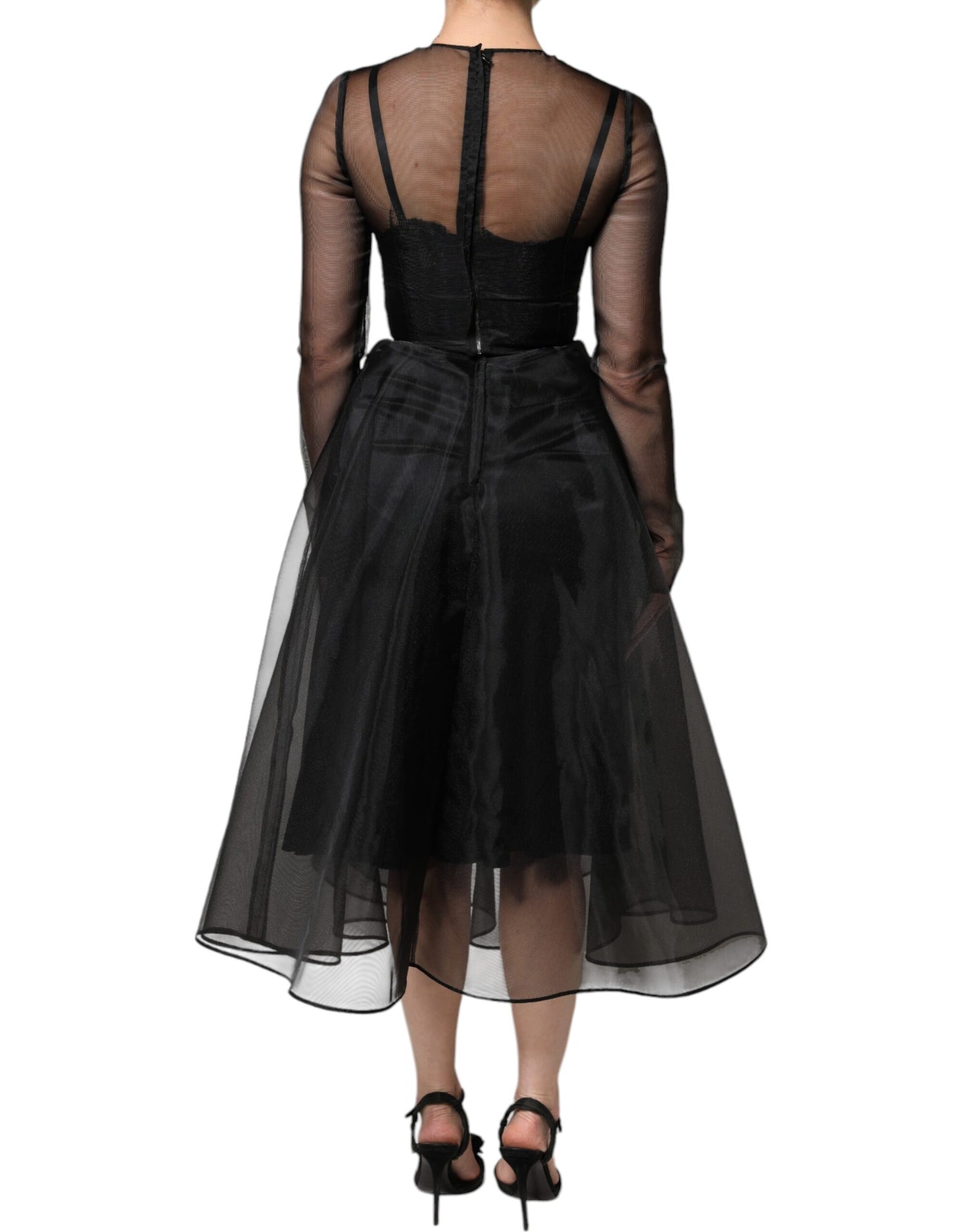 Robe de cocktail mi-longue trapèze en tulle noir Dolce & Gabbana