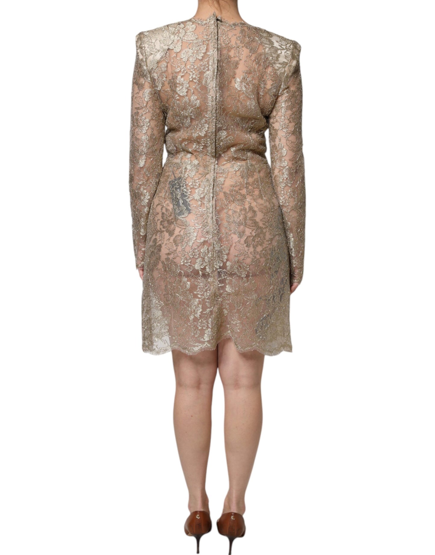 Robe fourreau trapèze en dentelle florale dorée Dolce & Gabbana