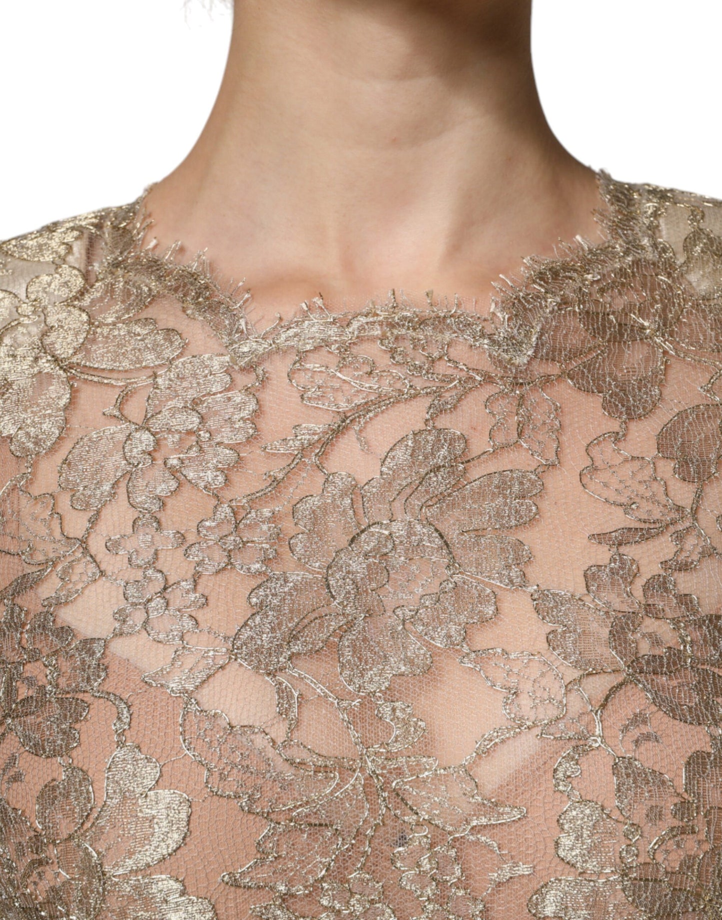 Robe fourreau trapèze en dentelle florale dorée Dolce & Gabbana