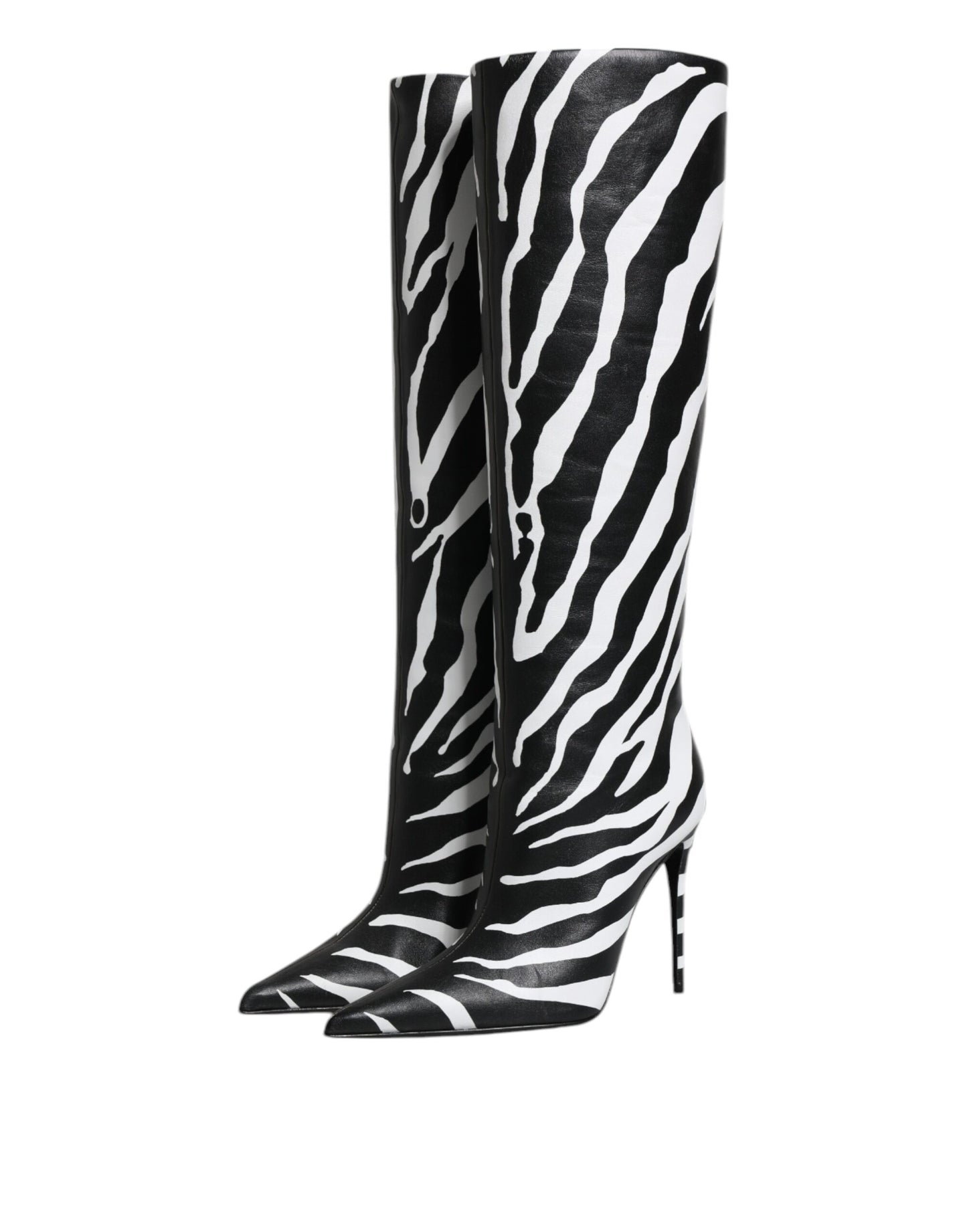 Bottes hautes à talons zébrés noires et blanches Dolce & Gabbana