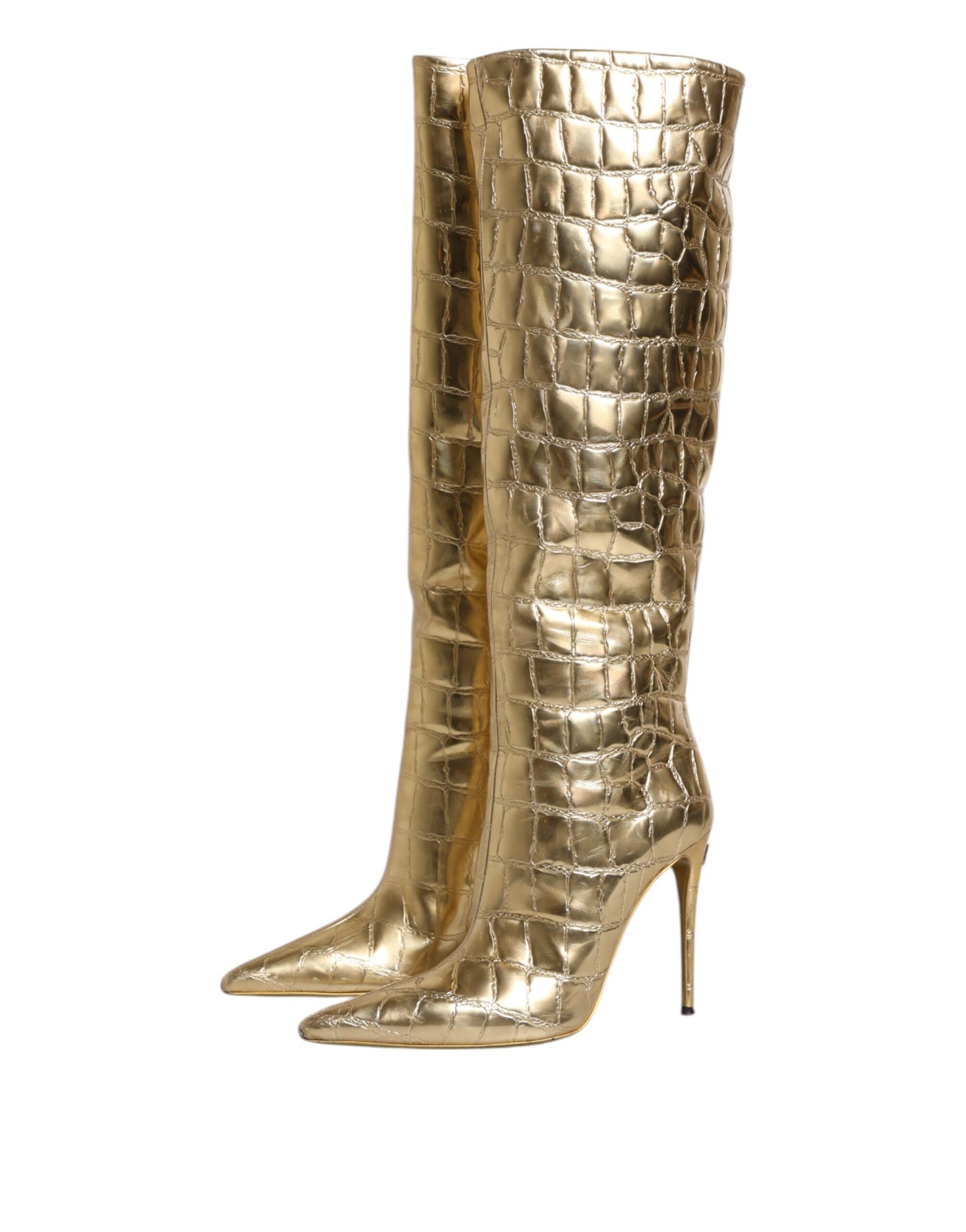 Bottes hautes à talons aiguilles en cuir doré Dolce & Gabbana