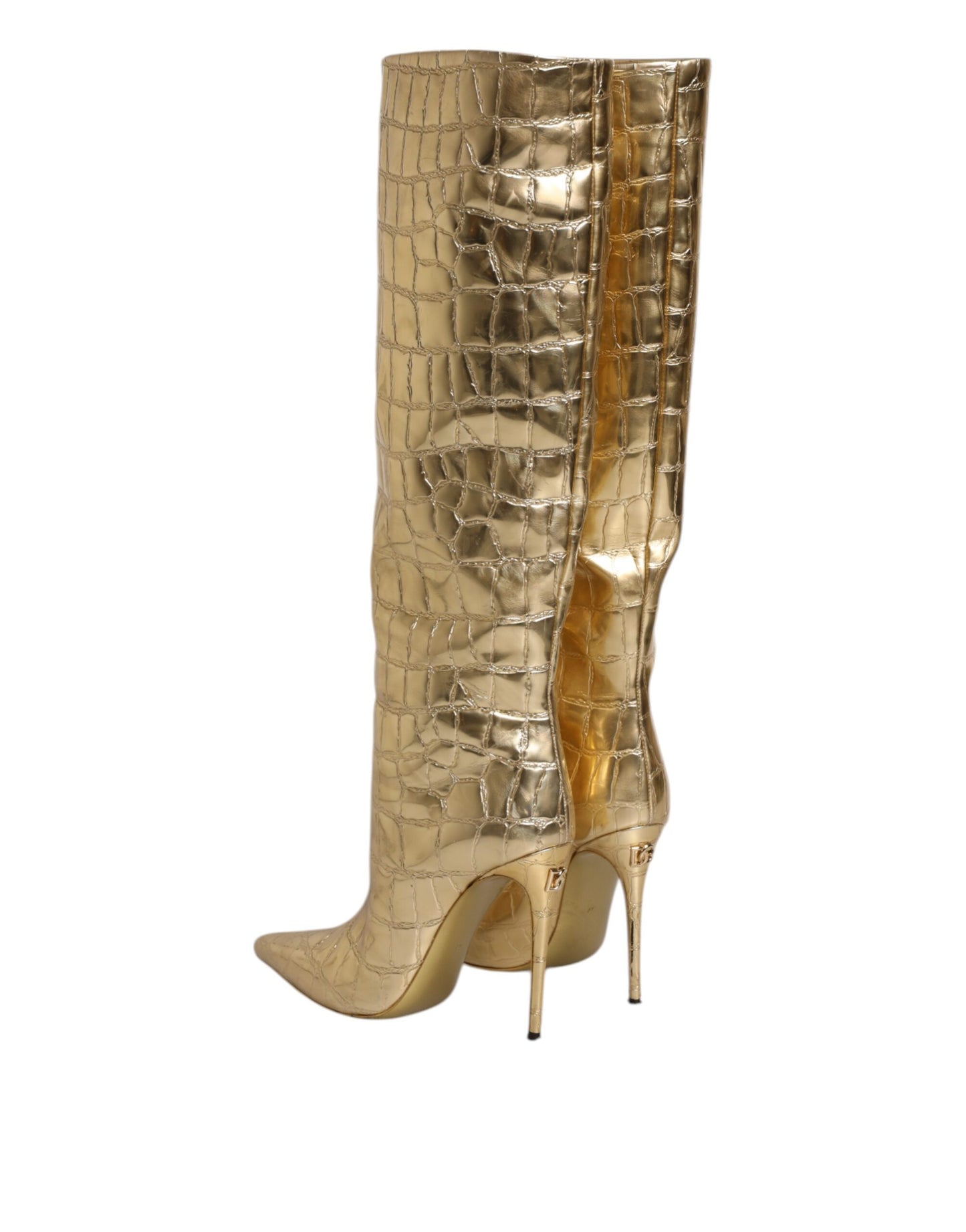 Bottes hautes à talons aiguilles en cuir doré Dolce & Gabbana
