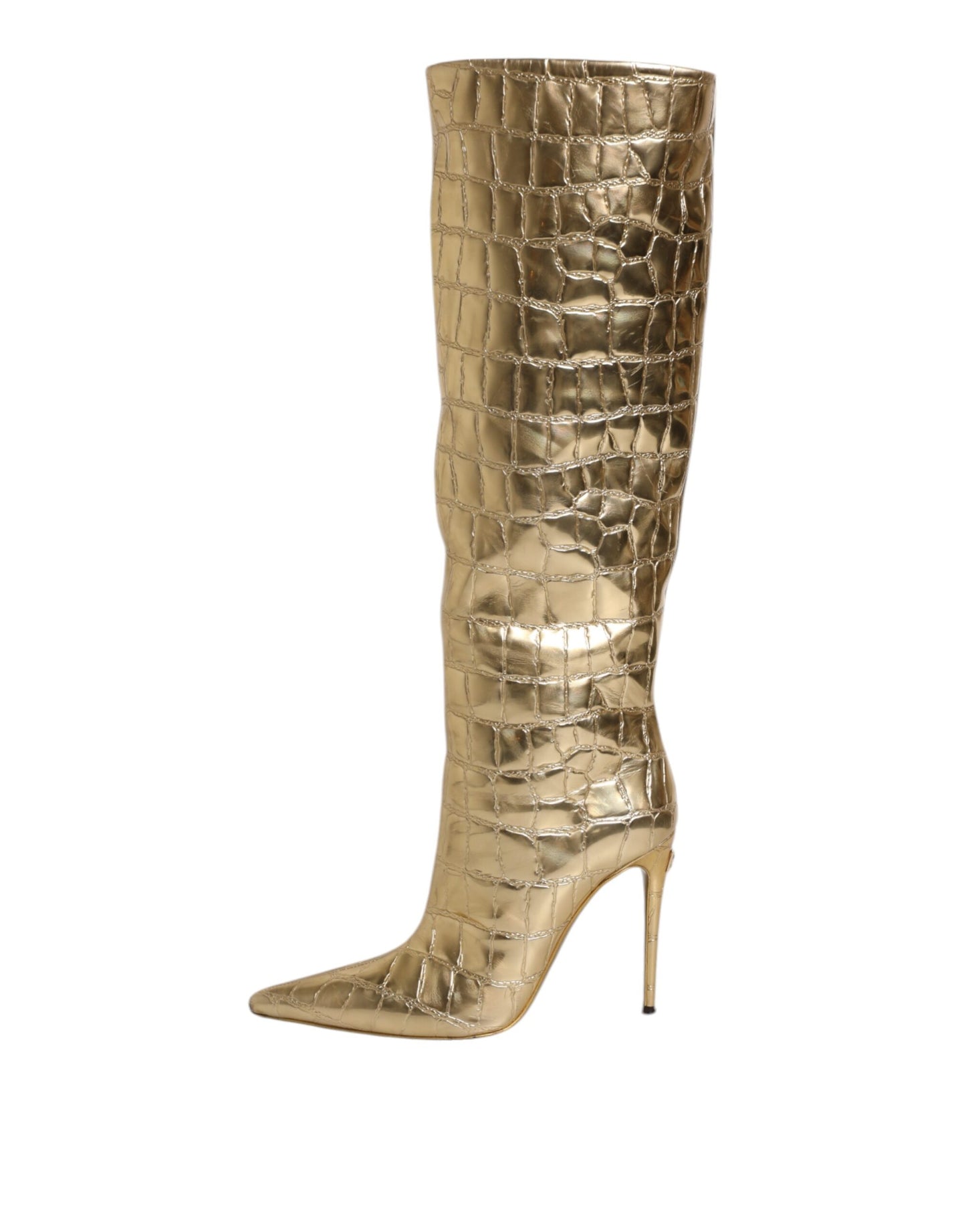 Bottes hautes à talons aiguilles en cuir doré Dolce & Gabbana