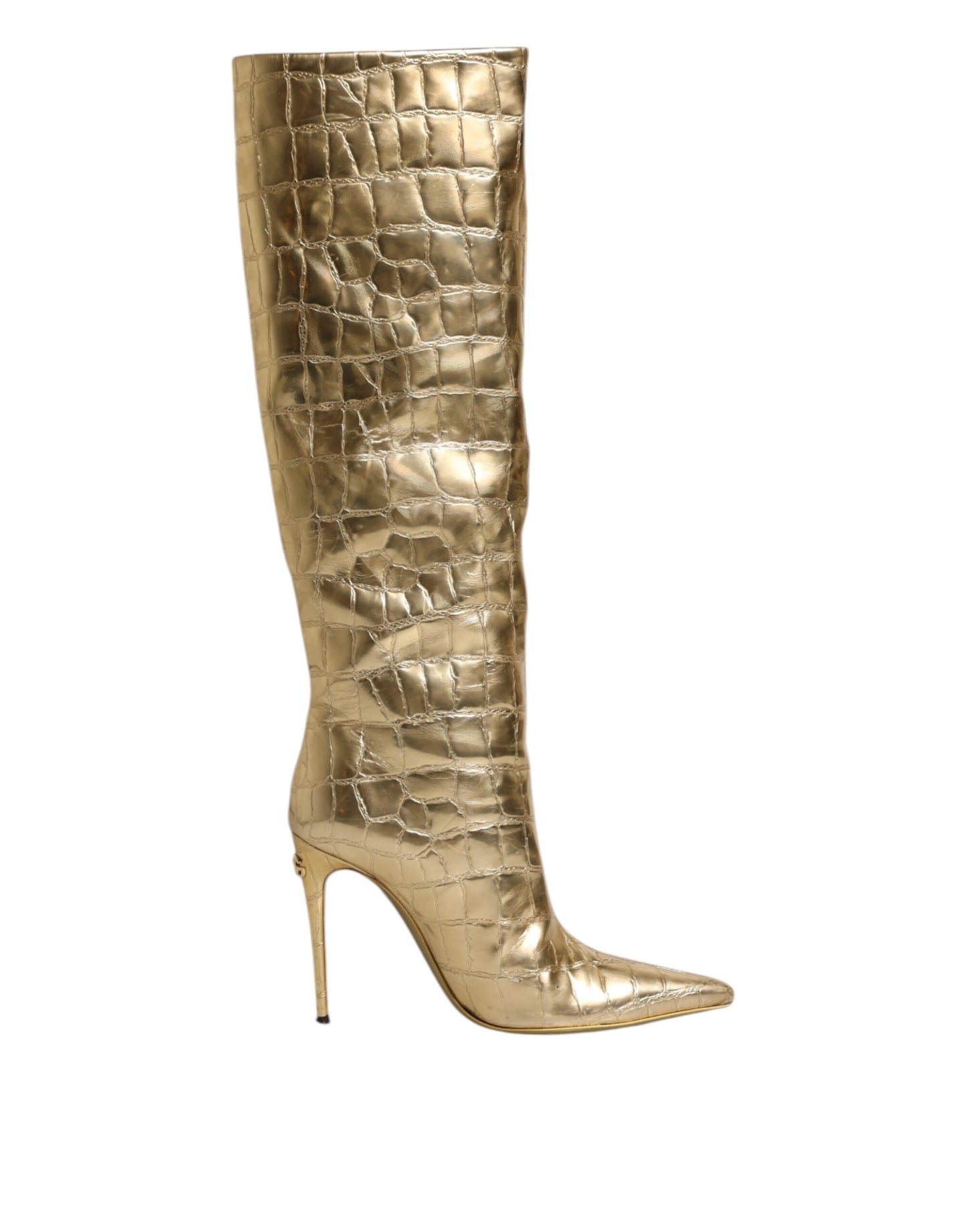 Bottes hautes à talons aiguilles en cuir doré Dolce & Gabbana
