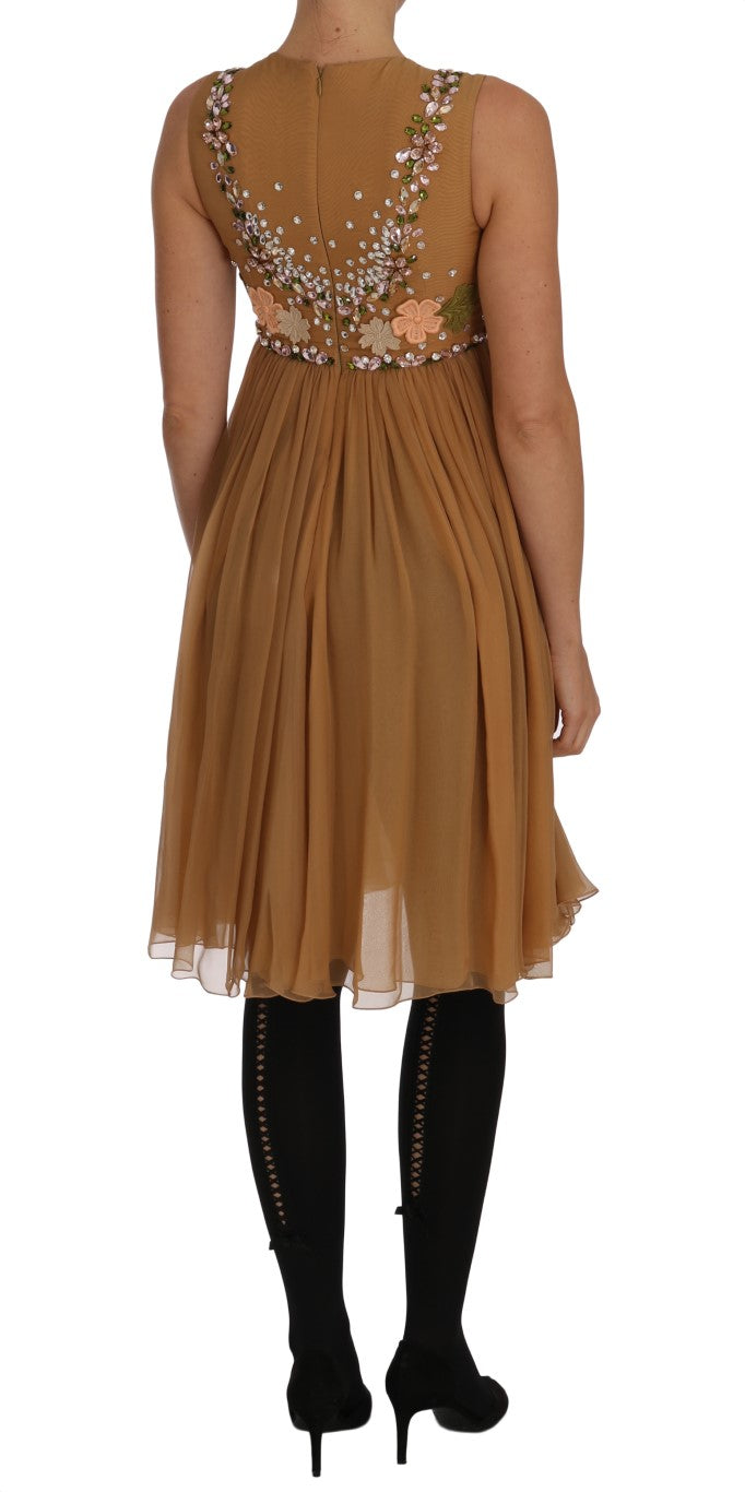 Robe trapèze en soie dorée et cristal Dolce & Gabbana