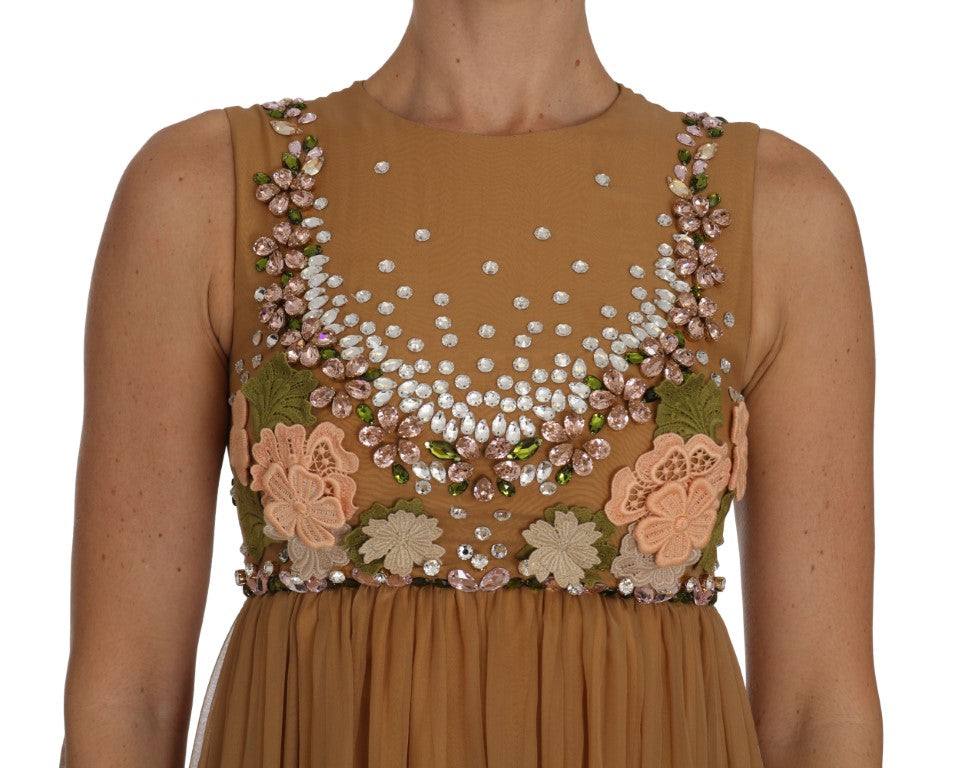 Robe trapèze en soie dorée et cristal Dolce & Gabbana