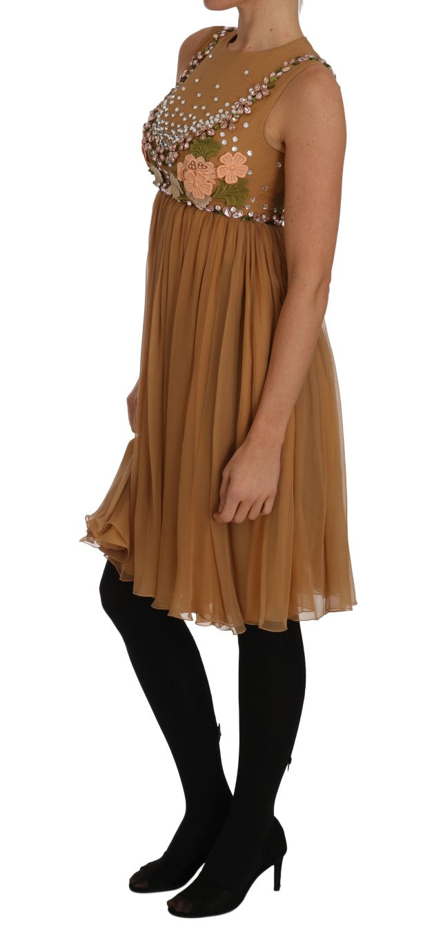 Robe trapèze en soie dorée et cristal Dolce & Gabbana