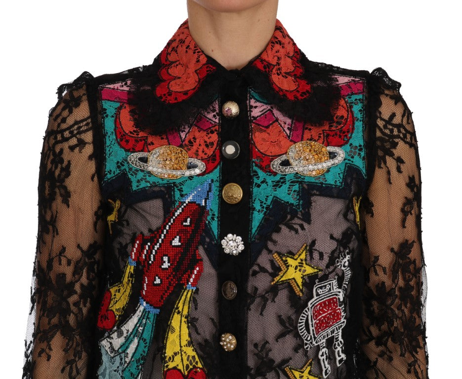 Chemise Dolce & Gabbana en dentelle noire et cristaux SPACE