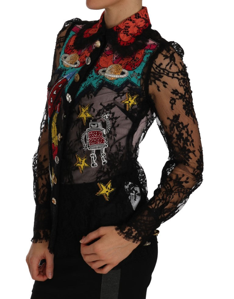 Chemise Dolce & Gabbana en dentelle noire et cristaux SPACE
