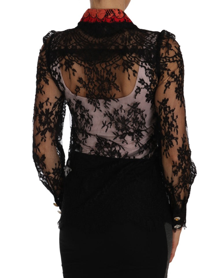 Chemise Dolce & Gabbana en dentelle noire et cristaux SPACE