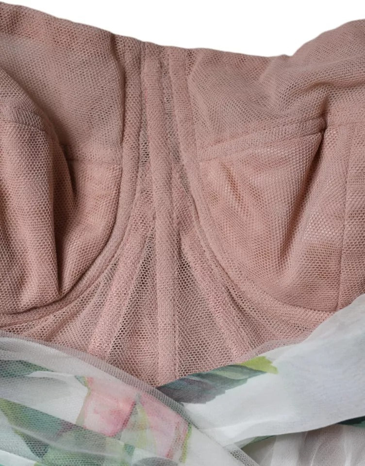 Dolce & Gabbana – Weißes Midikleid aus Seide mit Blumenmuster in A-Linie