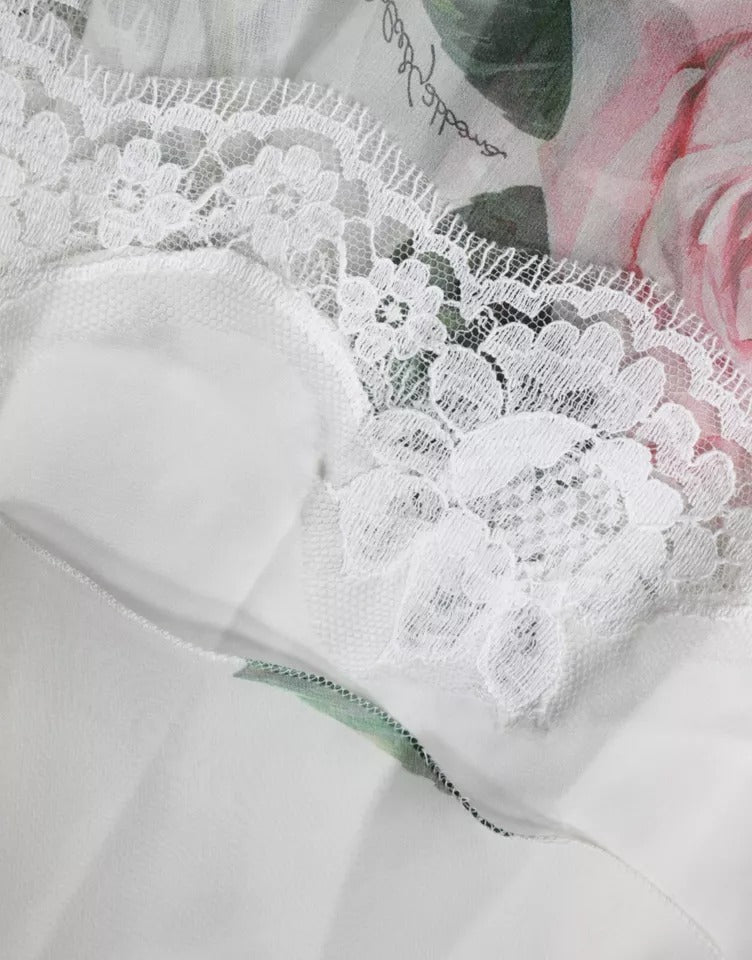 Dolce & Gabbana – Weißes Midikleid aus Seide mit Blumenmuster in A-Linie