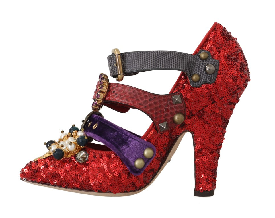 Dolce & Gabbana Rote Pailletten-Heels mit Kristallnieten