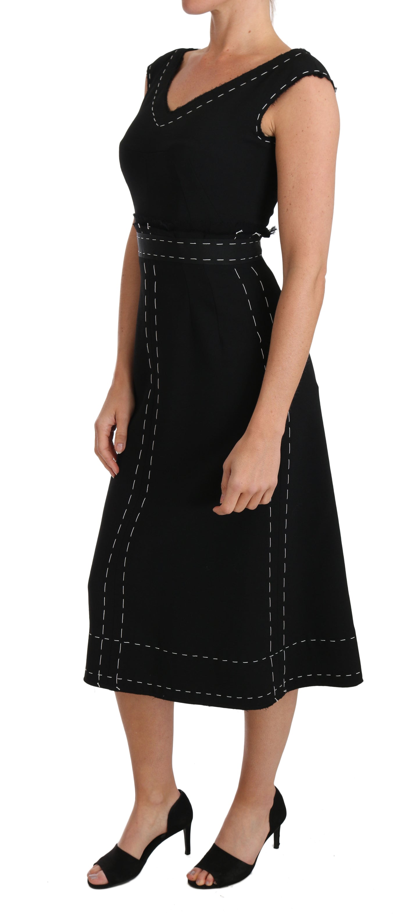 Robe fourreau trapèze en laine stretch noire Dolce & Gabbana