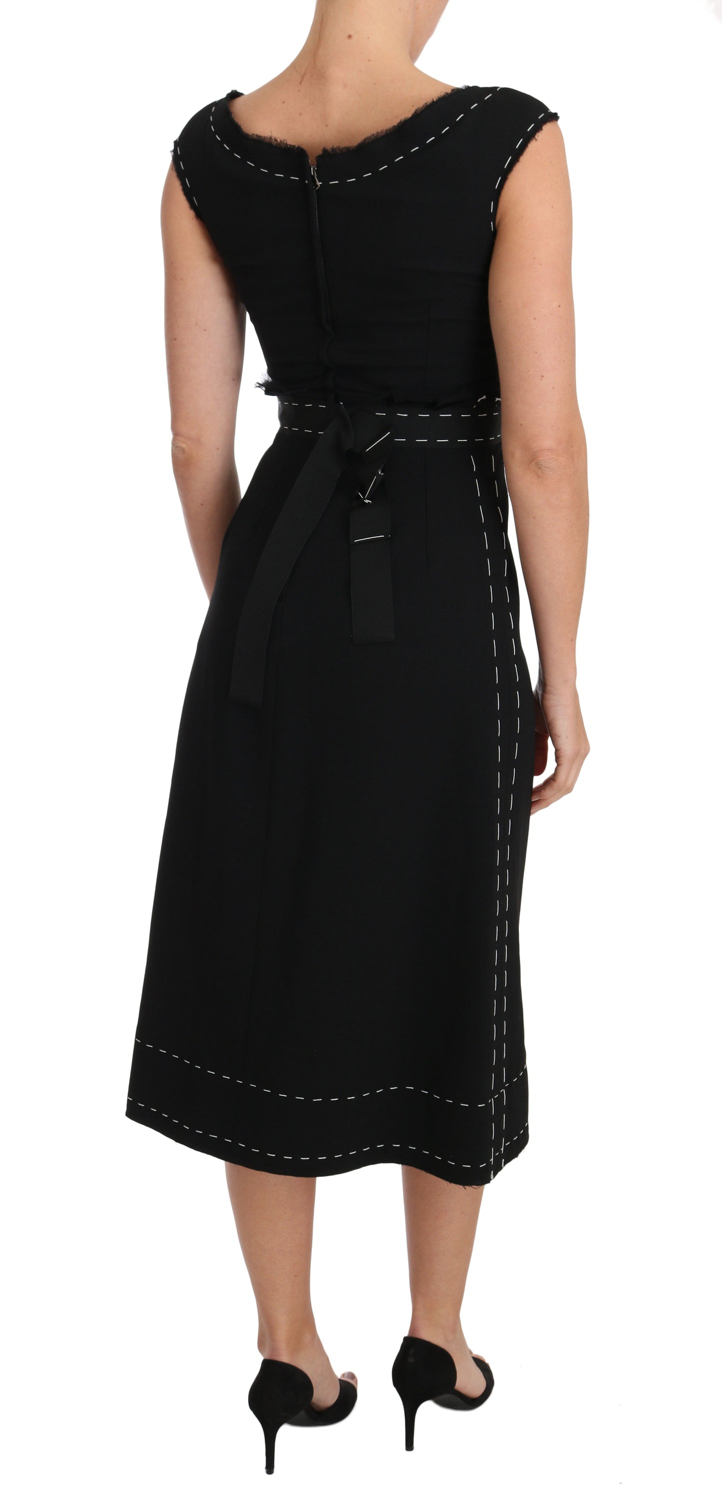 Robe fourreau trapèze en laine stretch noire Dolce & Gabbana
