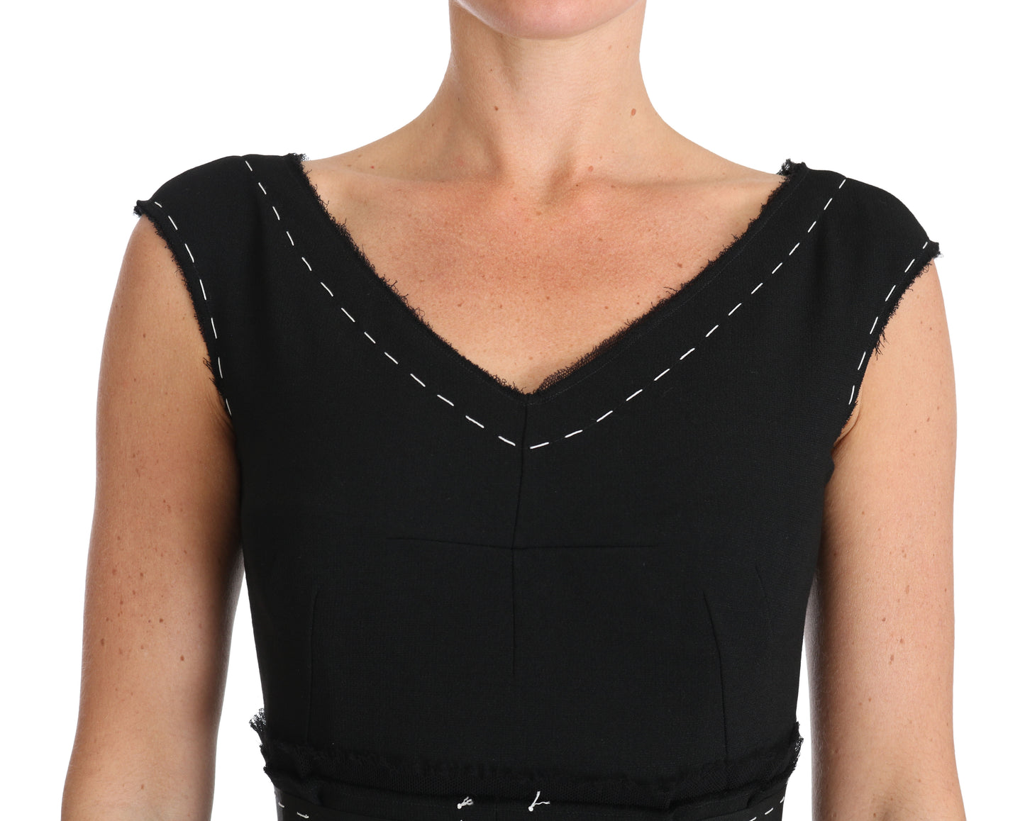 Robe fourreau trapèze en laine stretch noire Dolce & Gabbana