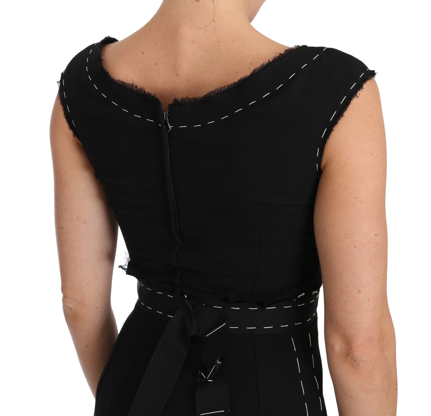 Robe fourreau trapèze en laine stretch noire Dolce & Gabbana