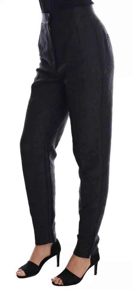 Pantalon taille haute en brocart floral noir Dolce & Gabbana