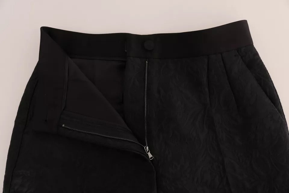 Pantalon taille haute en brocart floral noir Dolce & Gabbana