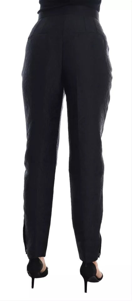 Pantalon taille haute en brocart floral noir Dolce & Gabbana