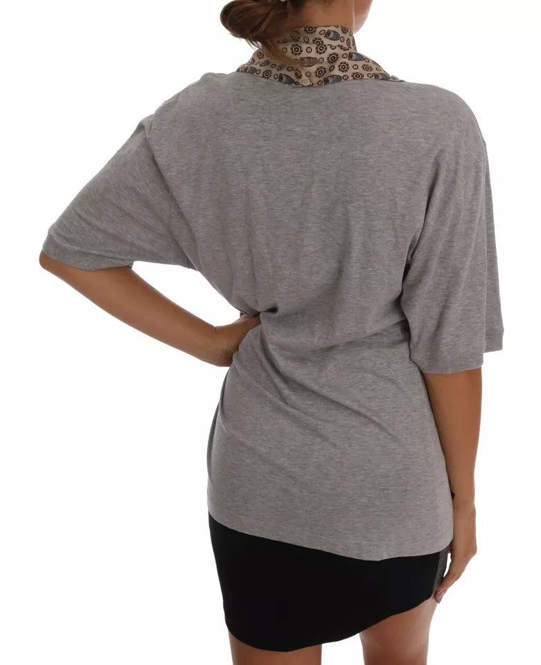 T-shirt haut foulard en soie et coton gris Dolce & Gabbana