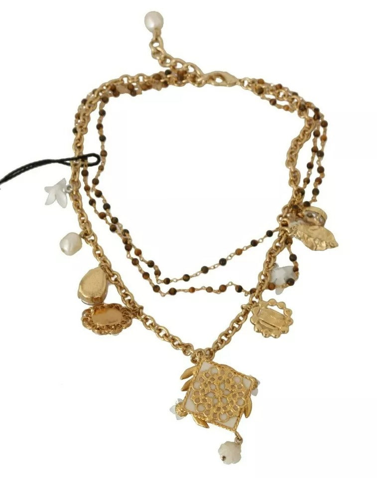 Collier Dolce & Gabbana en laiton doré avec breloques florales en cristal