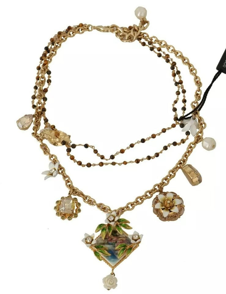 Collier Dolce & Gabbana en laiton doré avec breloques florales en cristal