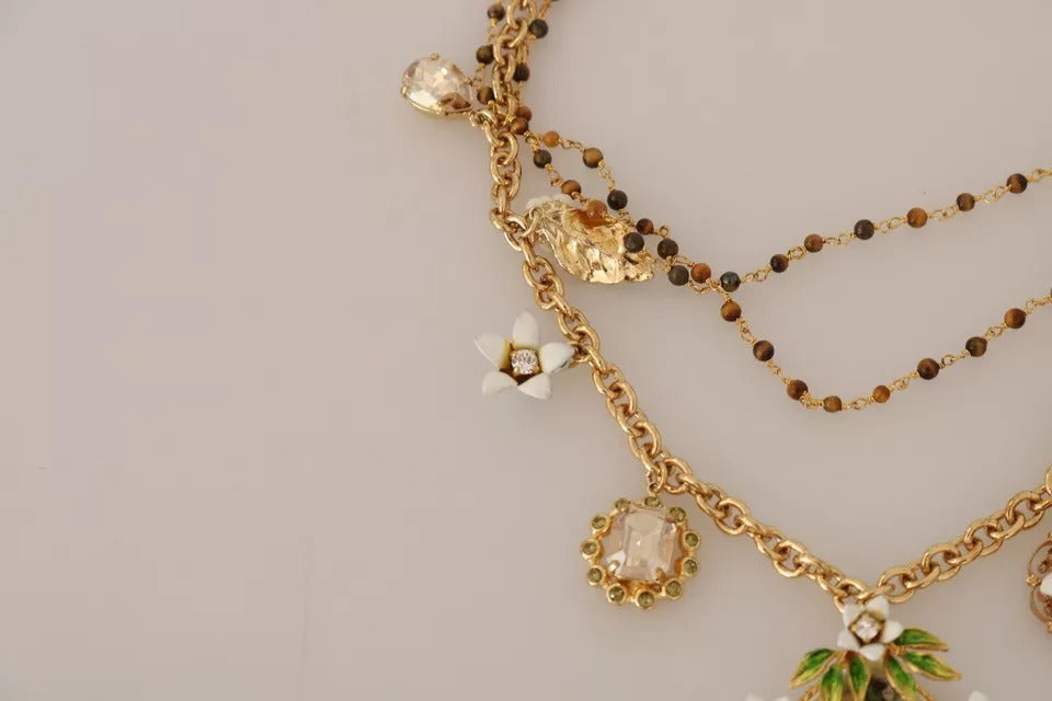 Collier Dolce & Gabbana en laiton doré avec breloques florales en cristal