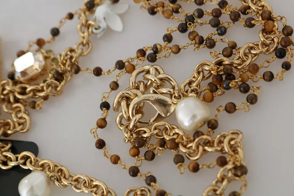Collier Dolce & Gabbana en laiton doré avec breloques florales en cristal