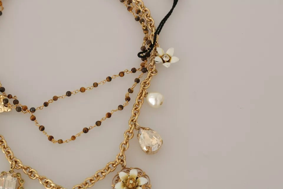 Collier Dolce & Gabbana en laiton doré avec breloques florales en cristal