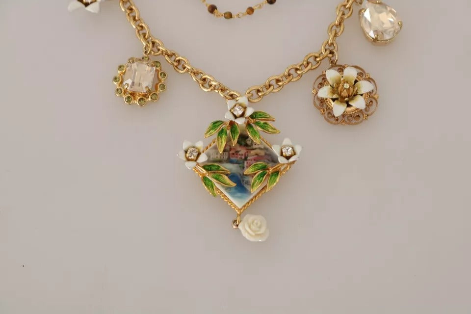 Collier Dolce & Gabbana en laiton doré avec breloques florales en cristal
