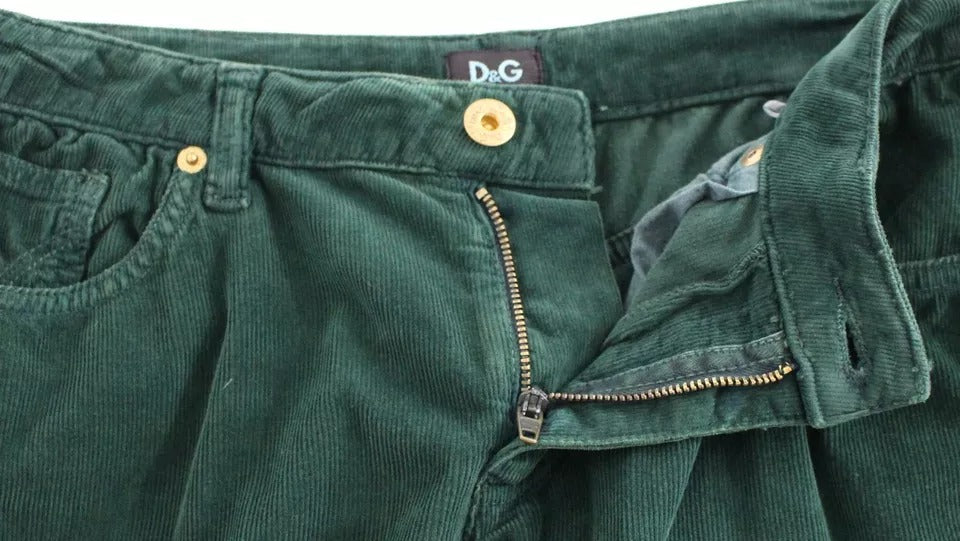Pantalon slim en velours côtelé de coton vert Dolce & Gabbana D&G