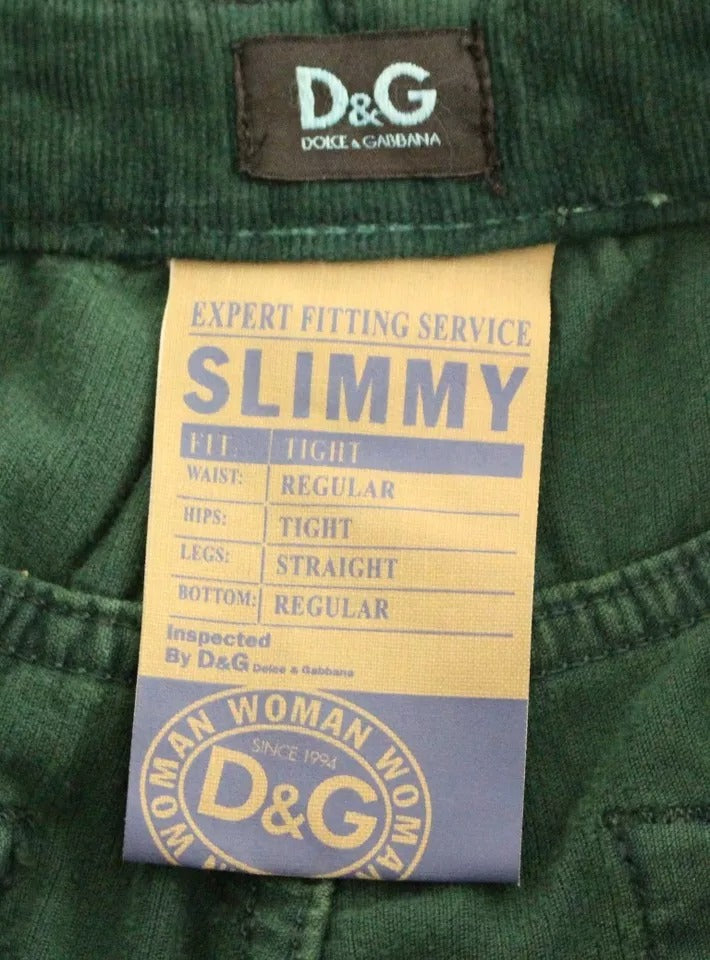 Pantalon slim en velours côtelé de coton vert Dolce & Gabbana D&G