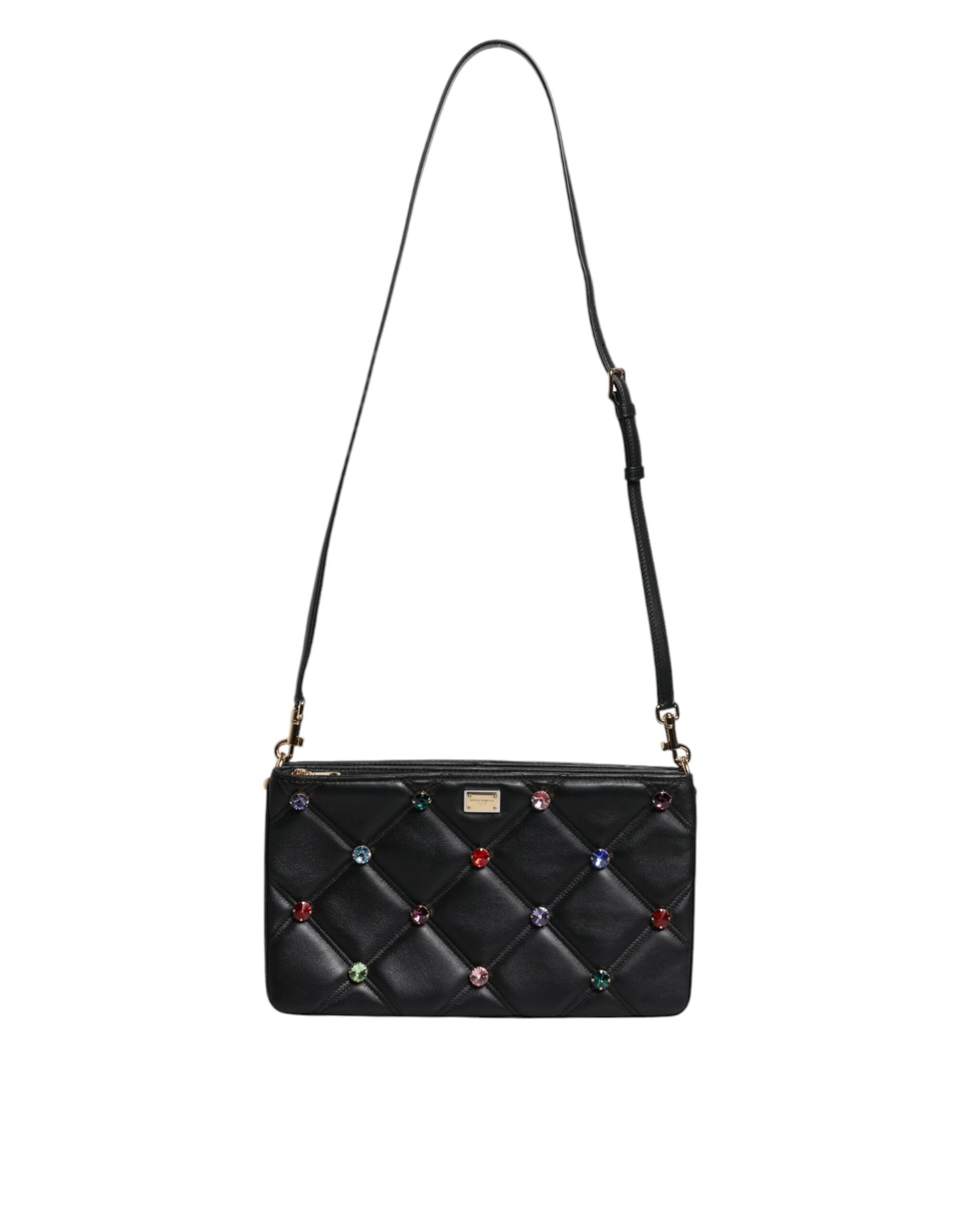 Sac à bandoulière Dolce & Gabbana en cuir noir orné de cristaux et de logo