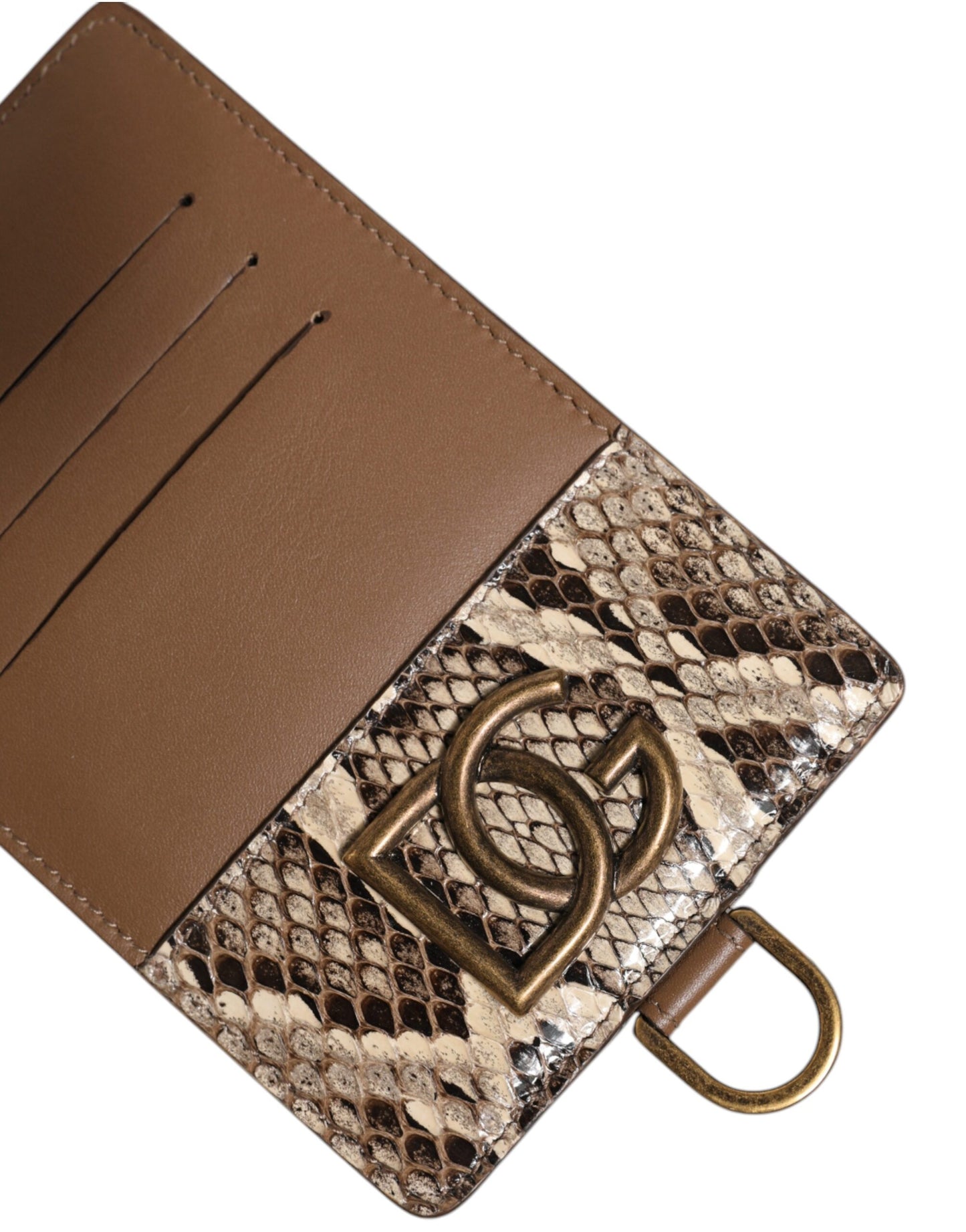 Porte-cartes en cuir exotique marron Dolce & Gabbana avec logo DG