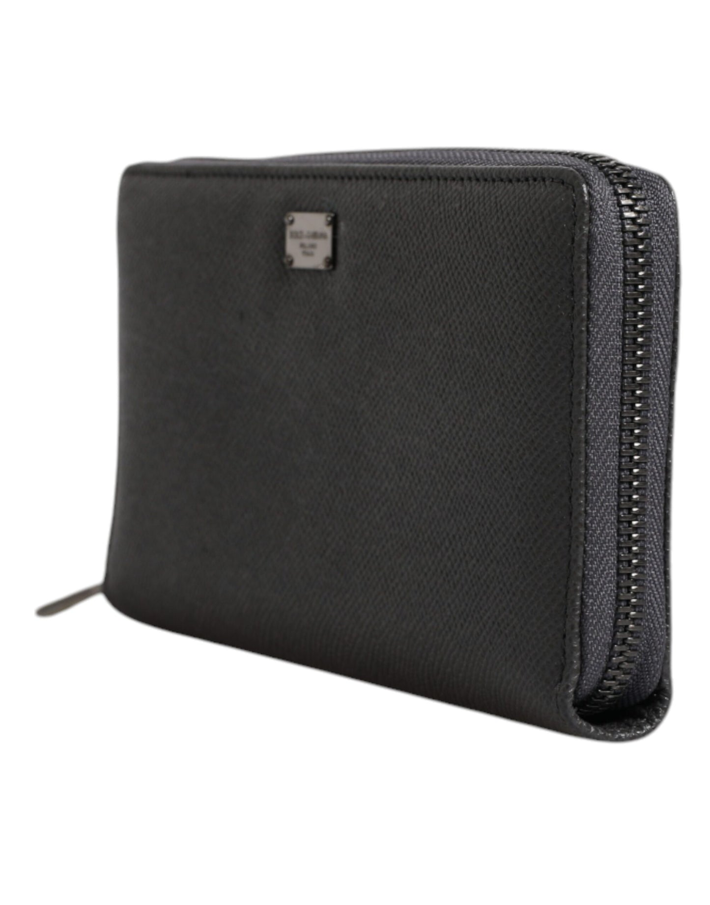 Portefeuille continental zippé Dolce & Gabbana en cuir gris foncé avec logo DG