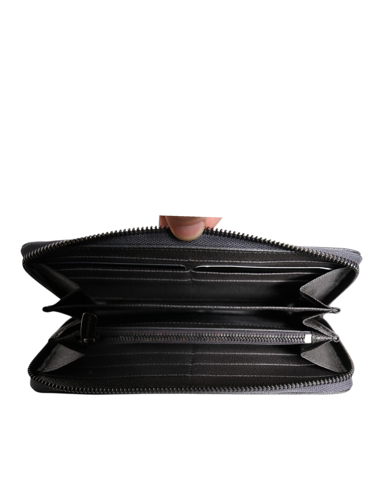 Portefeuille continental zippé Dolce & Gabbana en cuir gris foncé avec logo DG