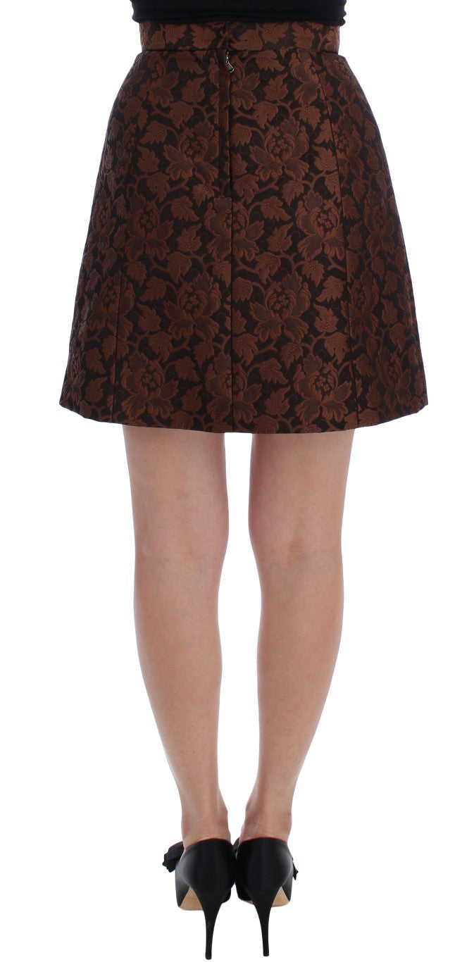 Mini-jupe boule en brocart floral marron Dolce & Gabbana