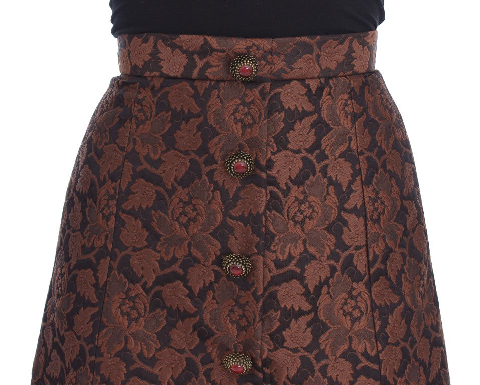 Mini-jupe boule en brocart floral marron Dolce & Gabbana