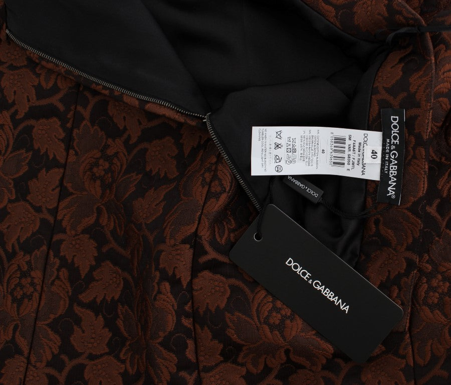 Mini-jupe boule en brocart floral marron Dolce & Gabbana