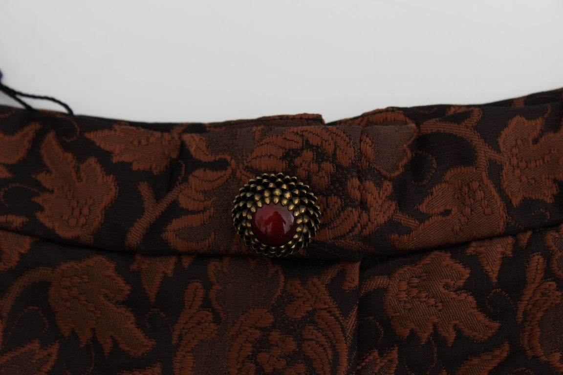 Mini-jupe boule en brocart floral marron Dolce & Gabbana