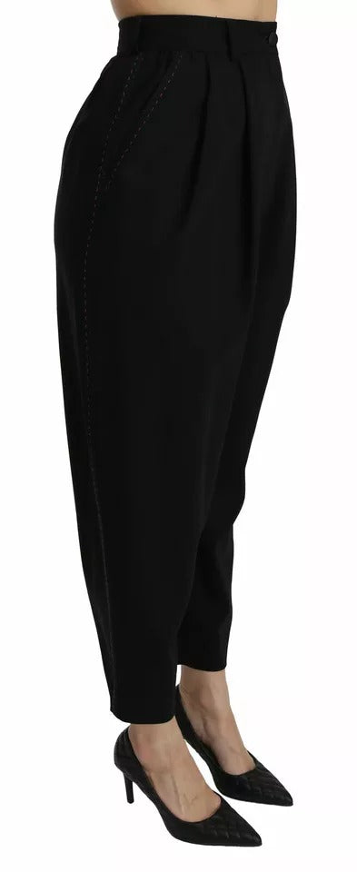 Pantalon court taille haute plissé en laine noire Dolce & Gabbana