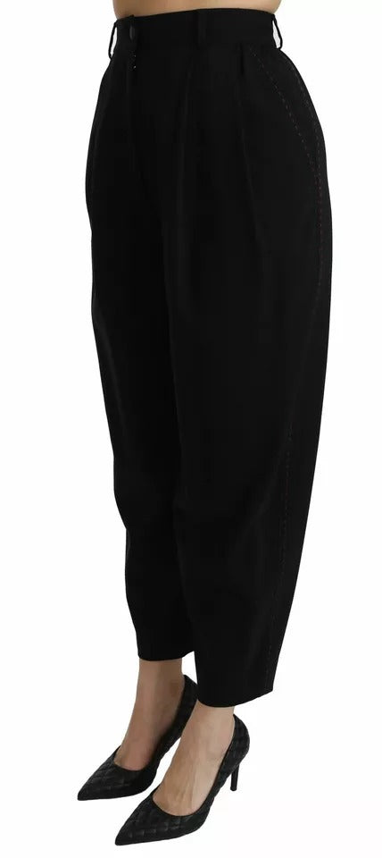 Pantalon court taille haute plissé en laine noire Dolce & Gabbana