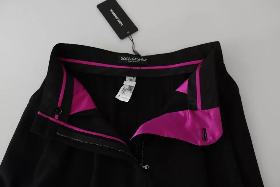 Pantalon court taille haute plissé en laine noire Dolce & Gabbana